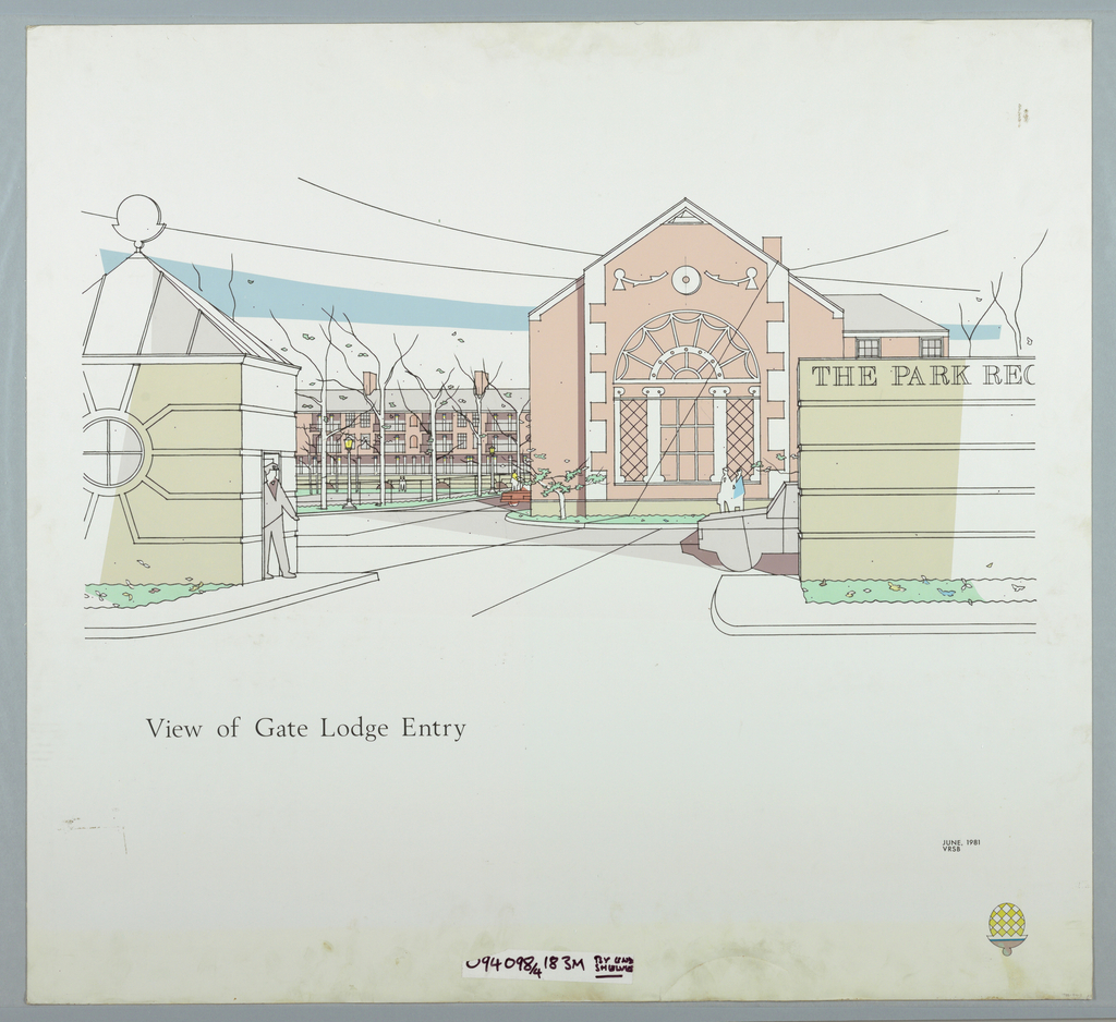 1024x938 Drawing, View Of Gate Lodge Entry, Park Regency Condominium - Houston Texas Drawings