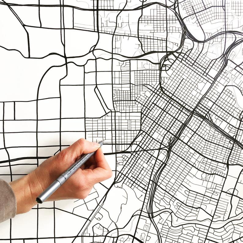 794x794 Houston Map Street Map Texas City Map Drawing Black And White Etsy - Houston Texas Drawings