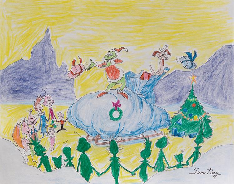 750x590 tom ray original drawing with the grinch, max and whoville f - How The Grinch Stole Christmas Drawings