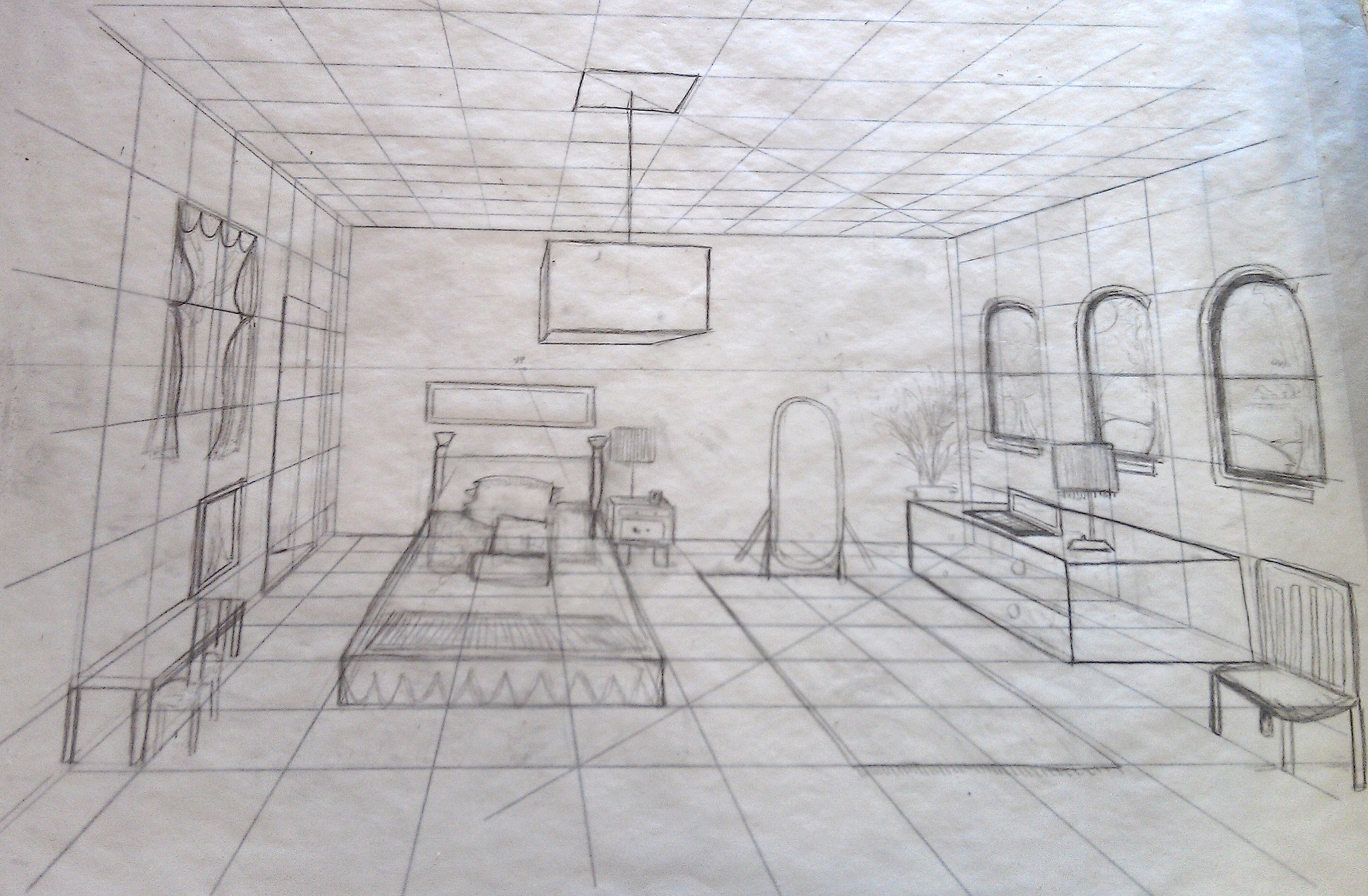One Point Perspective Drawing City Color Rectangle Circle