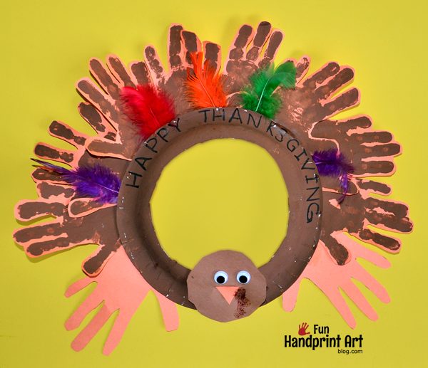 600x517 Handprint Turkey Thanksgiving Wreath - How To Make A Turkey Hand Drawing