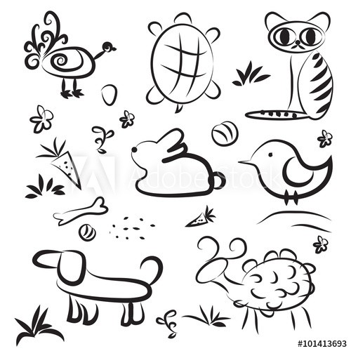 500x500 Set Of Simple Vector Hand Drawn Sketches Of Pets Turkey, Turtle - How To Make A Turkey Hand Drawing