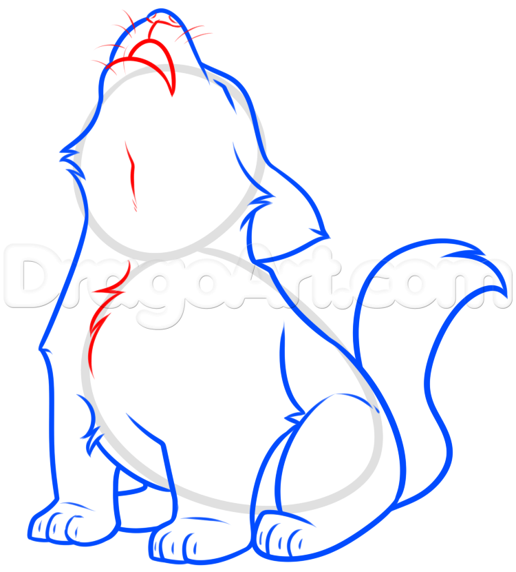 750x830 Howling Wolf Pup Drawing Tutorial, Step - Howling Wolf Drawing Tutorial