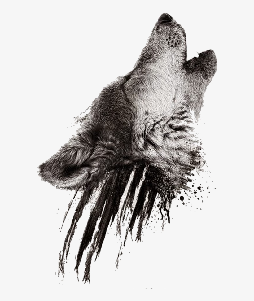 820x972 Realistic Howling Wolf Head On Black Smudges Tattoo - Howling Wolf Head Drawing