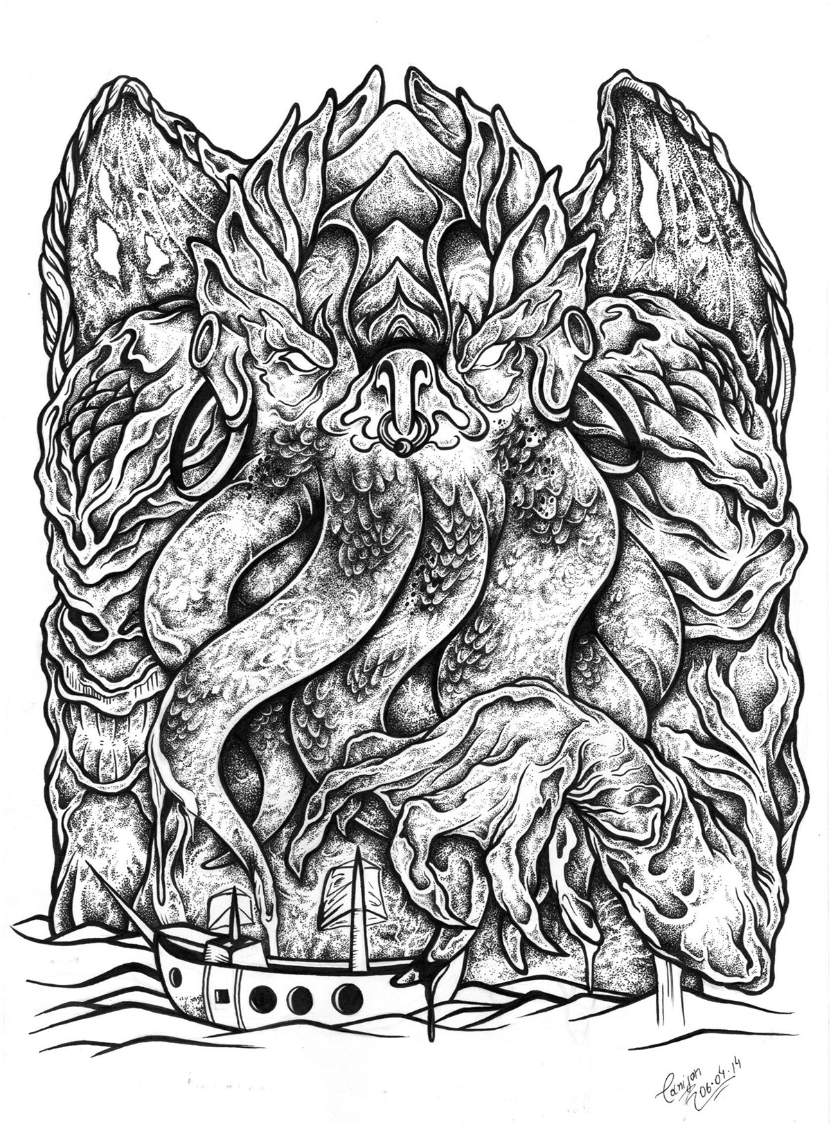 1200x1624 The Fear Comes From The Sea, Cthulhu - Hp Lovecraft Drawings