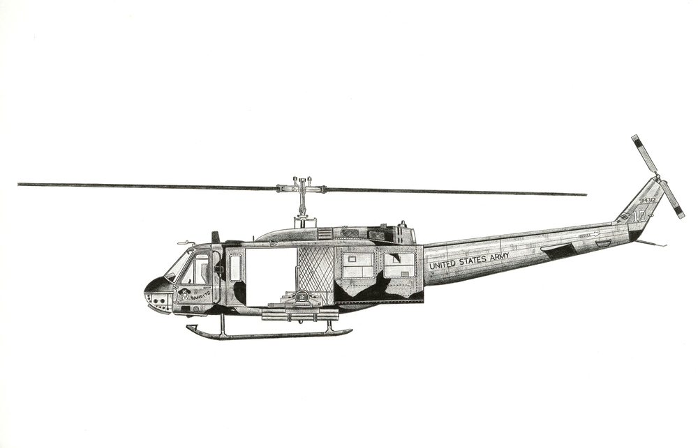 Pencil Drawing Vespidae Design - Huey Helicopter Drawing. 