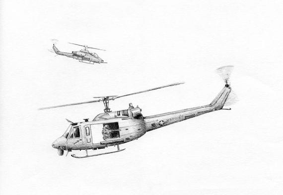 570x392 huey helicopter with corbra escort etsy - Huey Helicopter Drawing