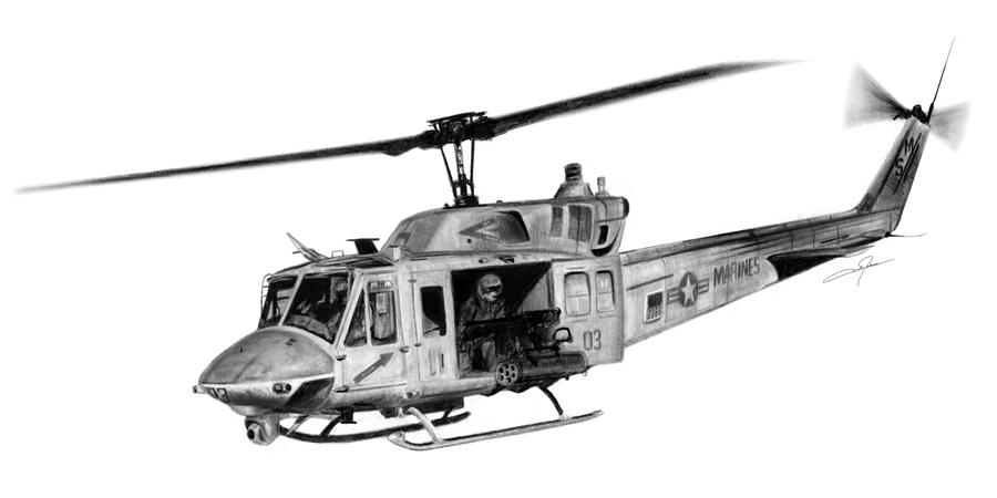900x450 uh iroquois drawing - Huey Helicopter Drawing
