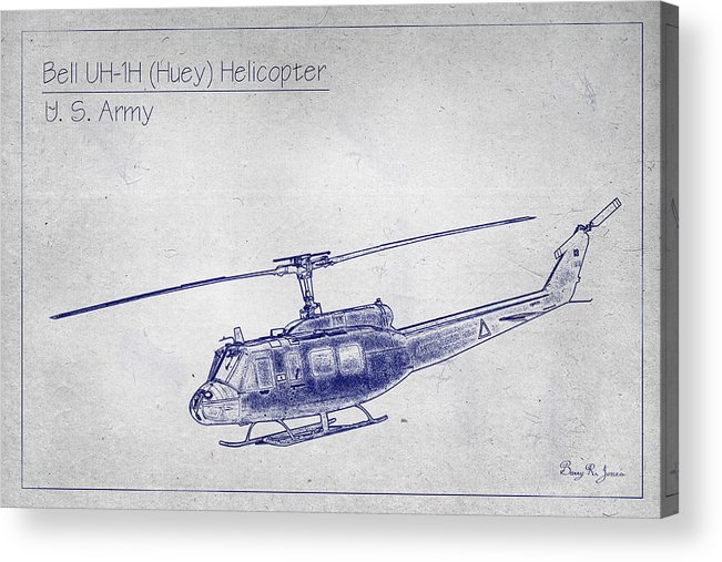 Bell Uh Huey Helicopter Acrylic Print - Huey Helicopter Drawing. 