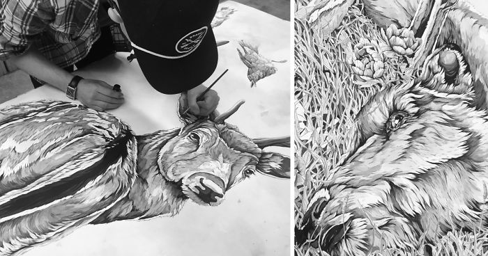 700x368 i spent two weeks drawing this huge deer bored panda - Huge Drawing