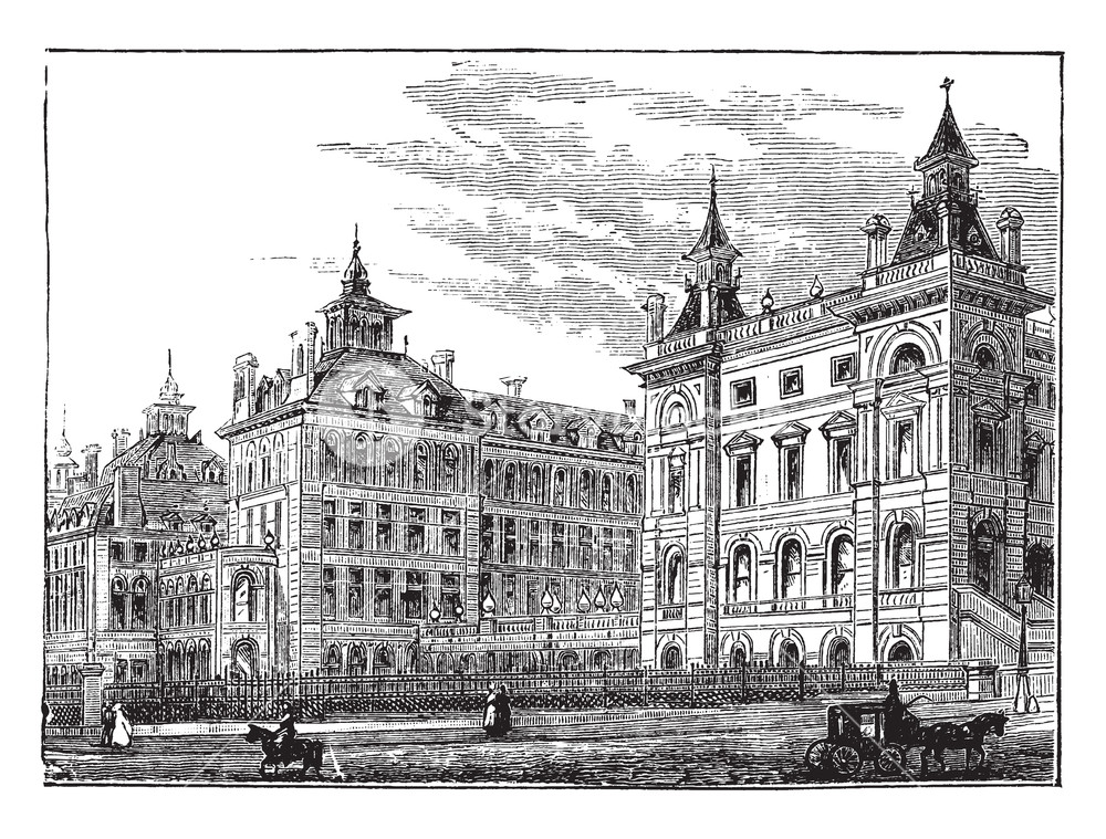 1000x759 this is a hospital's huge building, vintage line drawing - Huge Drawing