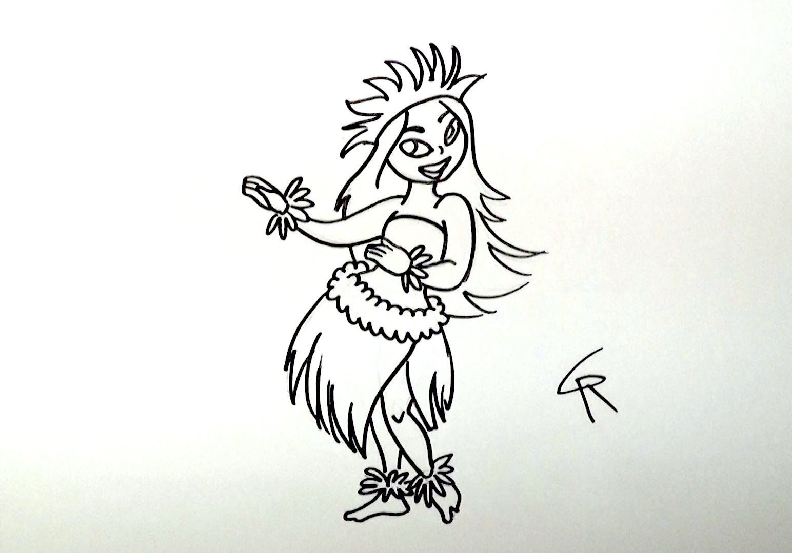 1544x1079 learn how to draw and color a hula girl - Hula Dancer Drawing