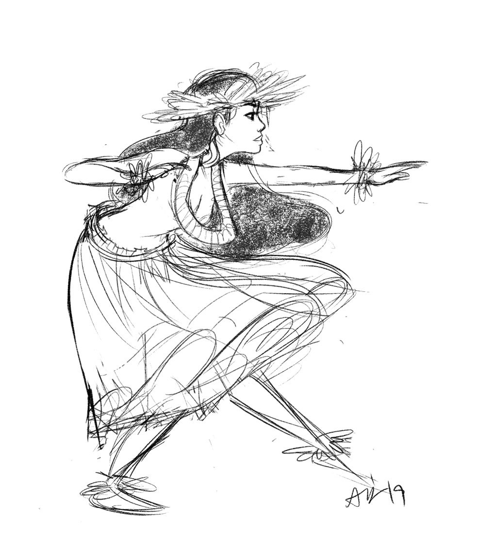 983x1139 amy kim really rough sketch done during lunch! hula dancer - Hula Dancer Drawing