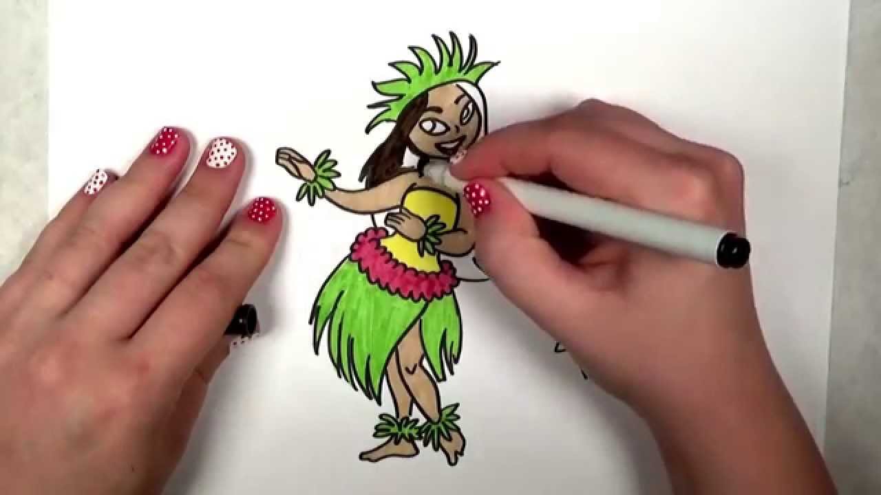 1280x720 learn how to draw and color a hula girl - Hula Dancer Drawing