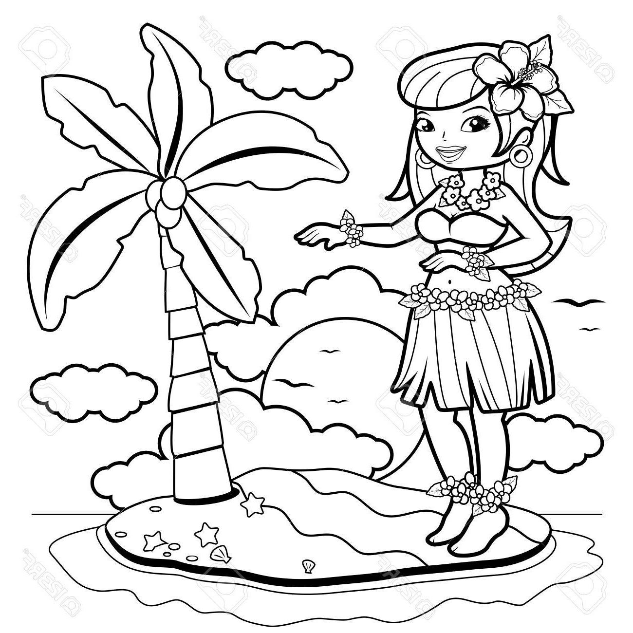 1300x1300 unique hawaiian woman hula dancer on an island coloring book - Hula Dancer Drawing