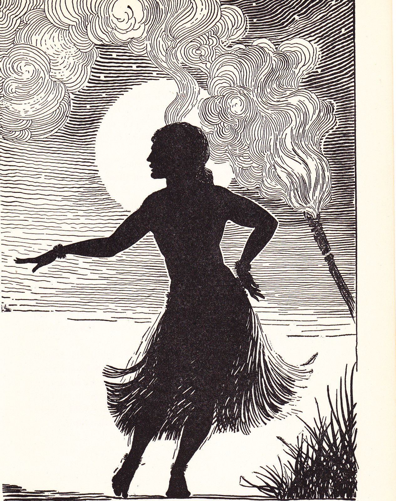 1264x1600 Vintage Matted Don Blanding Print Deco Picture Silhouette - Hula Dancer Drawing