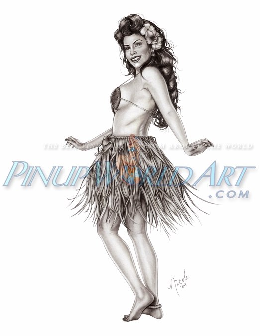 522x675 hula girl pinup art love me lei me color - Hula Drawing