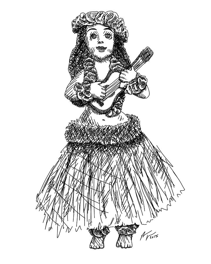 719x900 ukulele hula doll drawing - Hula Drawing