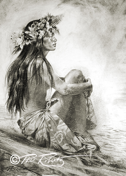 407x570 hula girl island art charcoal drawing - Hula Drawing