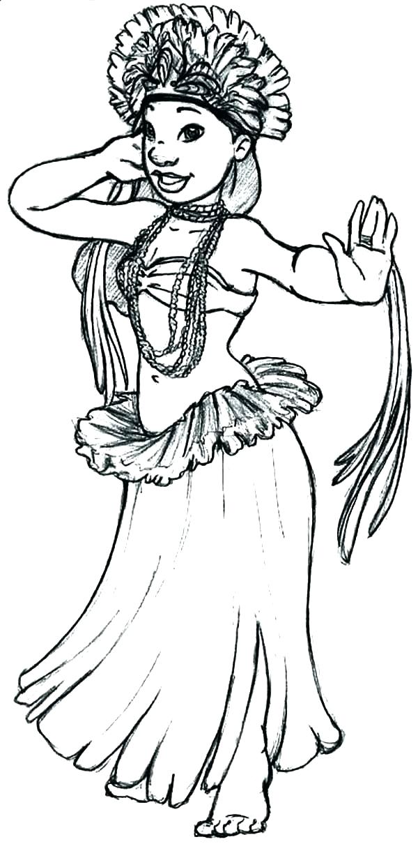 600x1210 hula girl coloring - Hula Girl Drawing