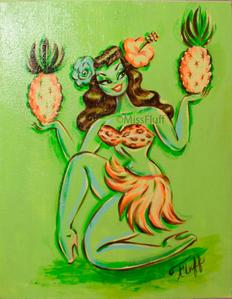 232x299 hula girl with pineapples original drawing miss fluff - Hula Girl Drawing