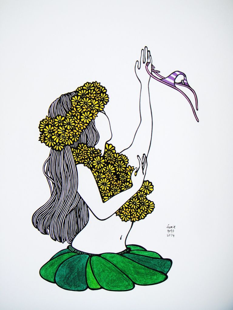 768x1024 kris goto hula girl bottom, matted art print - Hula Girl Drawing