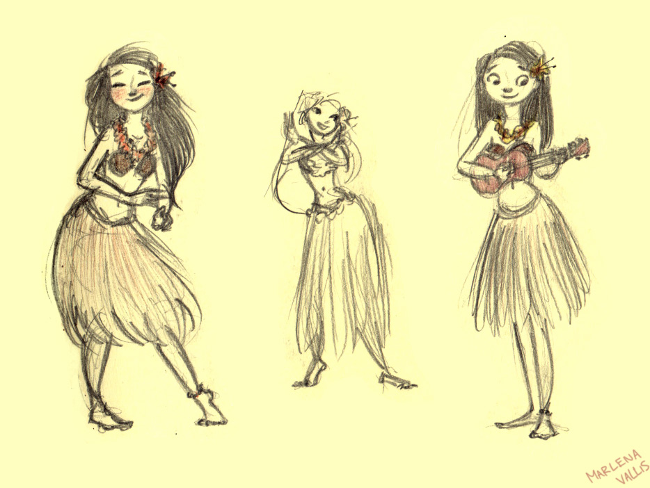 934x702 Marlena Vallis Art Hawaii Girls - Hula Girl Drawing