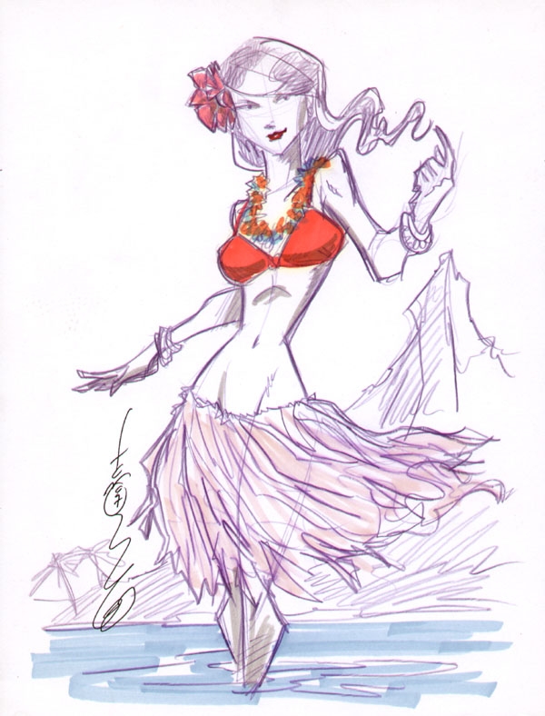 600x788 tom hodges hula girl drawing, in dave morris's commissions hula - Hula Girl Drawing