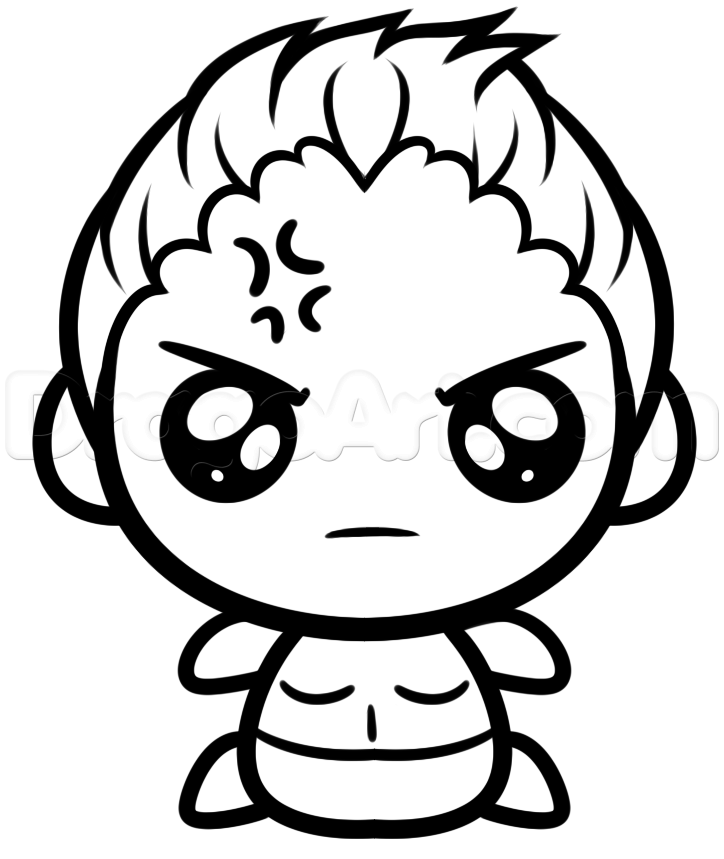 724x859 How To Draw Kawaii Hulk, Step - Hulk Face Drawing