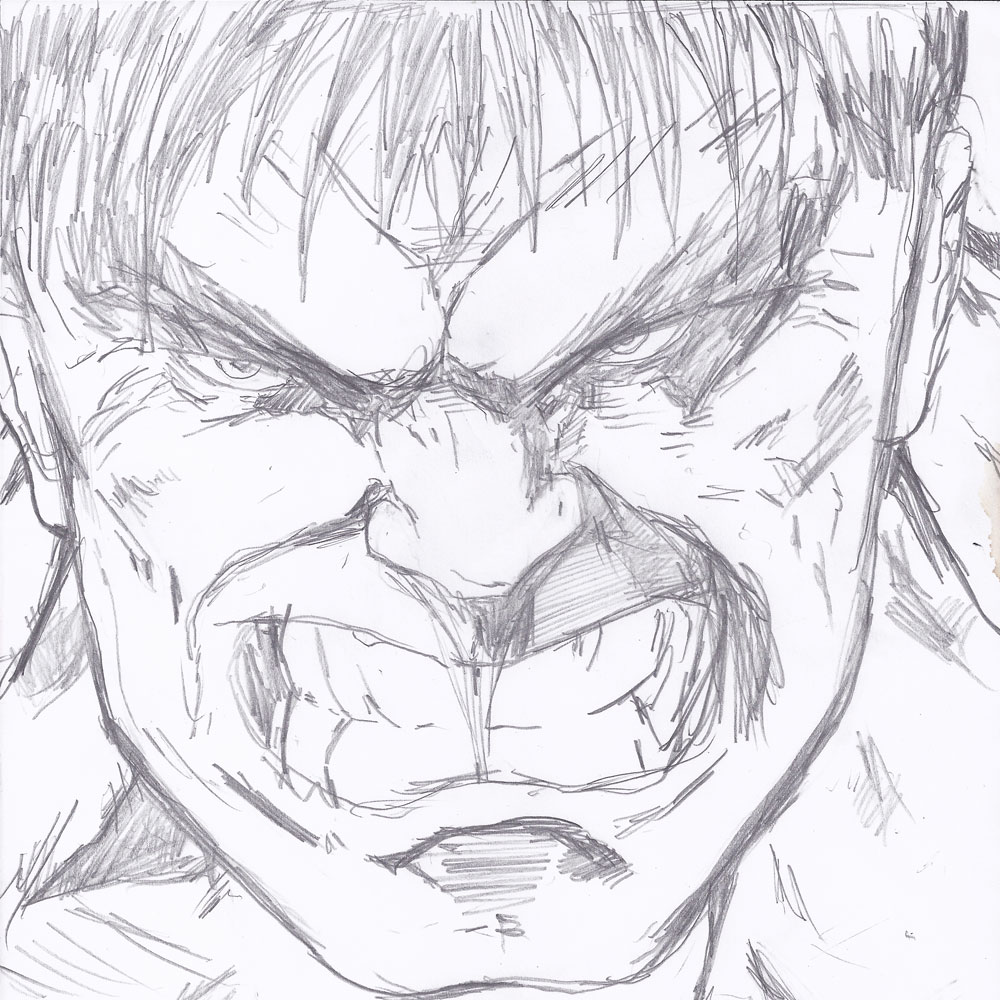 1000x1000 Hulk Face Closeup Sketch - Hulk Face Drawing