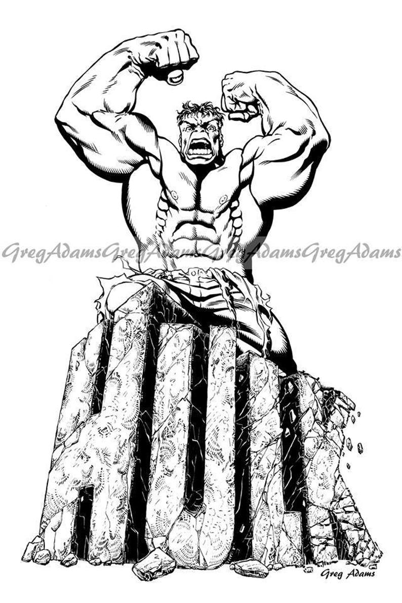 794x1191 Incredible Hulk On Top Of Logo Marvel Comics Black And White Etsy - Hulk Logo Drawing
