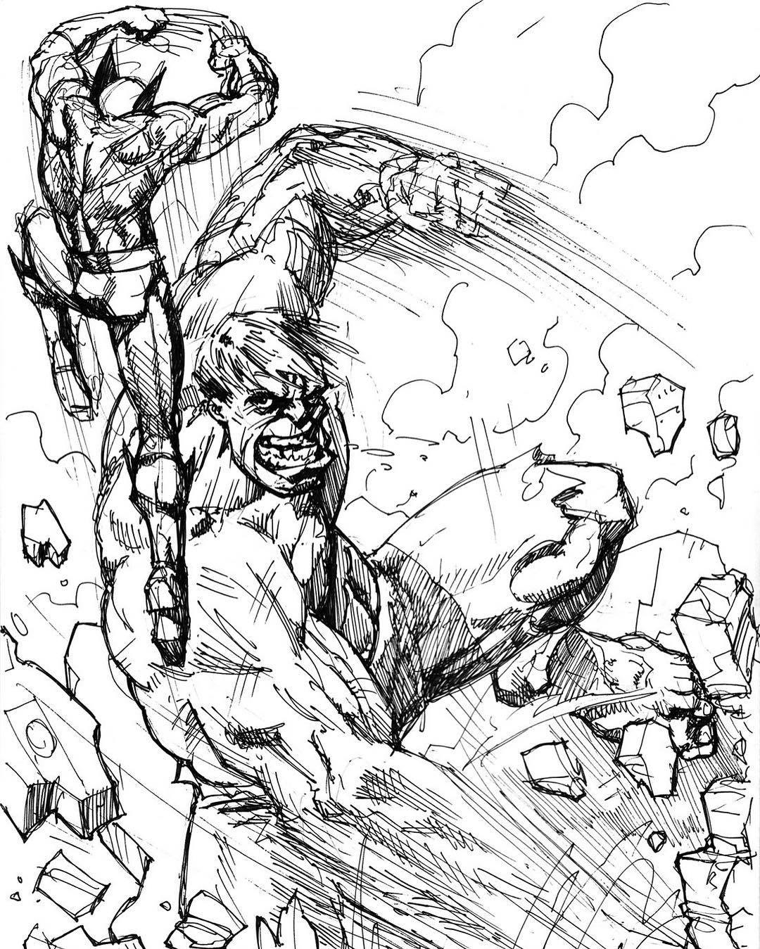 1080x1349 Jordan Kotzebue Hulk Vs Wolvie Quick Sketch - Hulk Smash Drawing