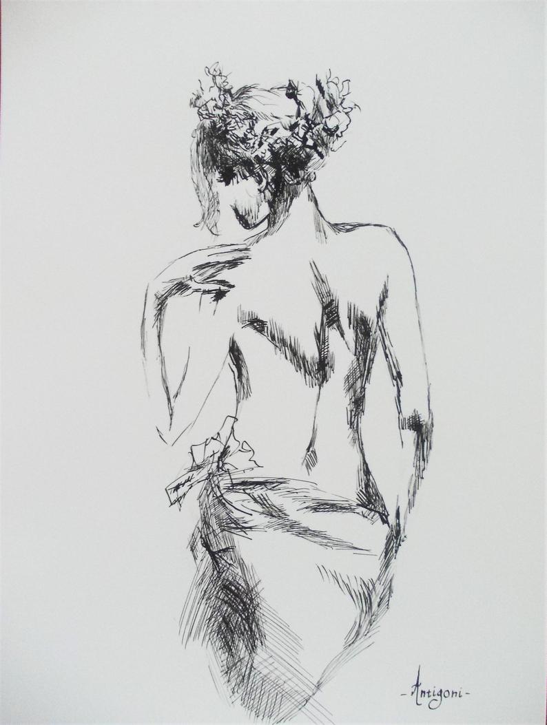 794x1053 Original Woman Ink Drawingwoman Back Drawingminimal Etsy - Human Back Drawing