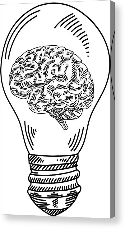 402x734 Light Bulb With Human Brain Drawing Acrylic Print - Human Brain Drawing