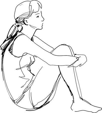 407x450 A Sketch Of A Girl Sitting Hugging Her Knees - Human Chest Drawing