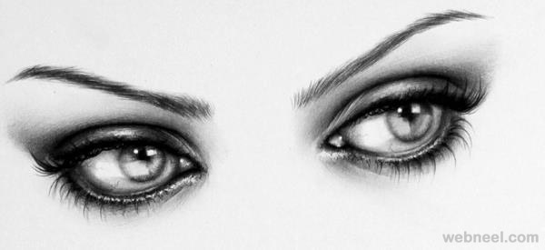 600x275 Realistic Eyes Pencil Drawing - Human Face Pencil Drawing