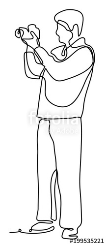 218x500 Photographer With Camera, Isolated On White Background, Continuous - Human Line Drawing