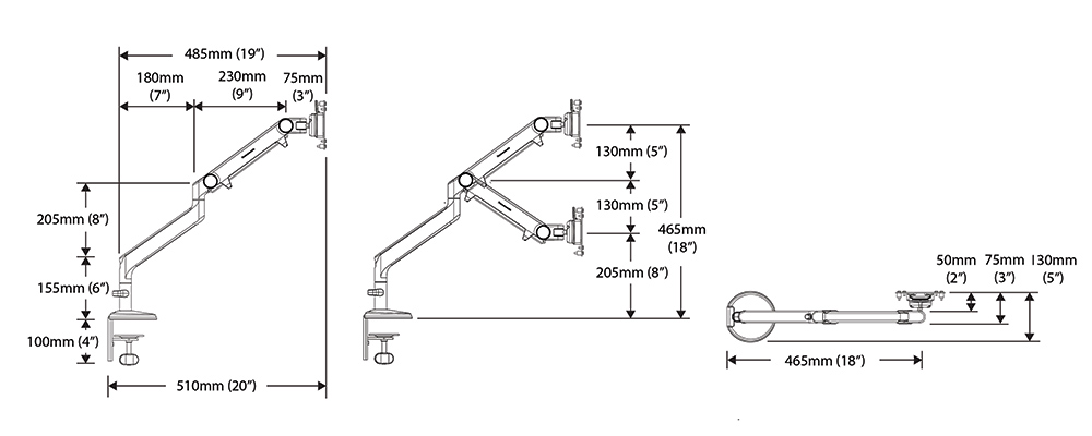 1000x400 Adjustable Monitor Arm From Humanscale - Human Scale Drawing