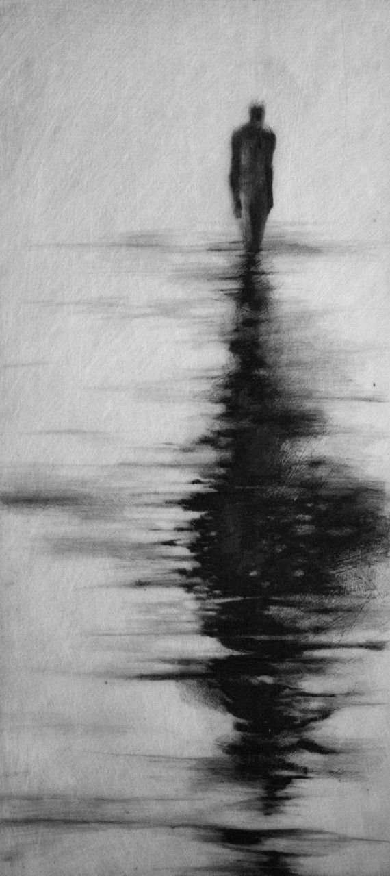 570x1279 Haunting Figure Drawing Gothic Moody Dark Shadow Crayon Wading - Human Shadow Drawing