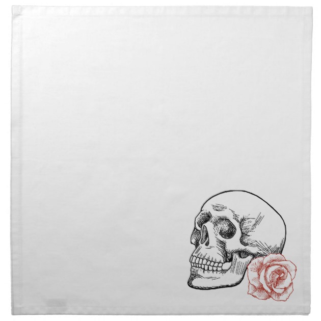 630x630 human skull with red rose line drawing cloth napkin - Human Skull Line Drawing