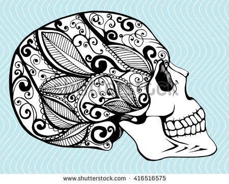 450x362 human skull a stylized skull line art black and white drawing - Human Skull Line Drawing