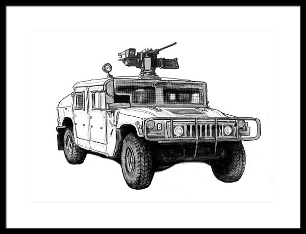 600x459 hummer us army car drawing art poster framed print - Hummer Drawing