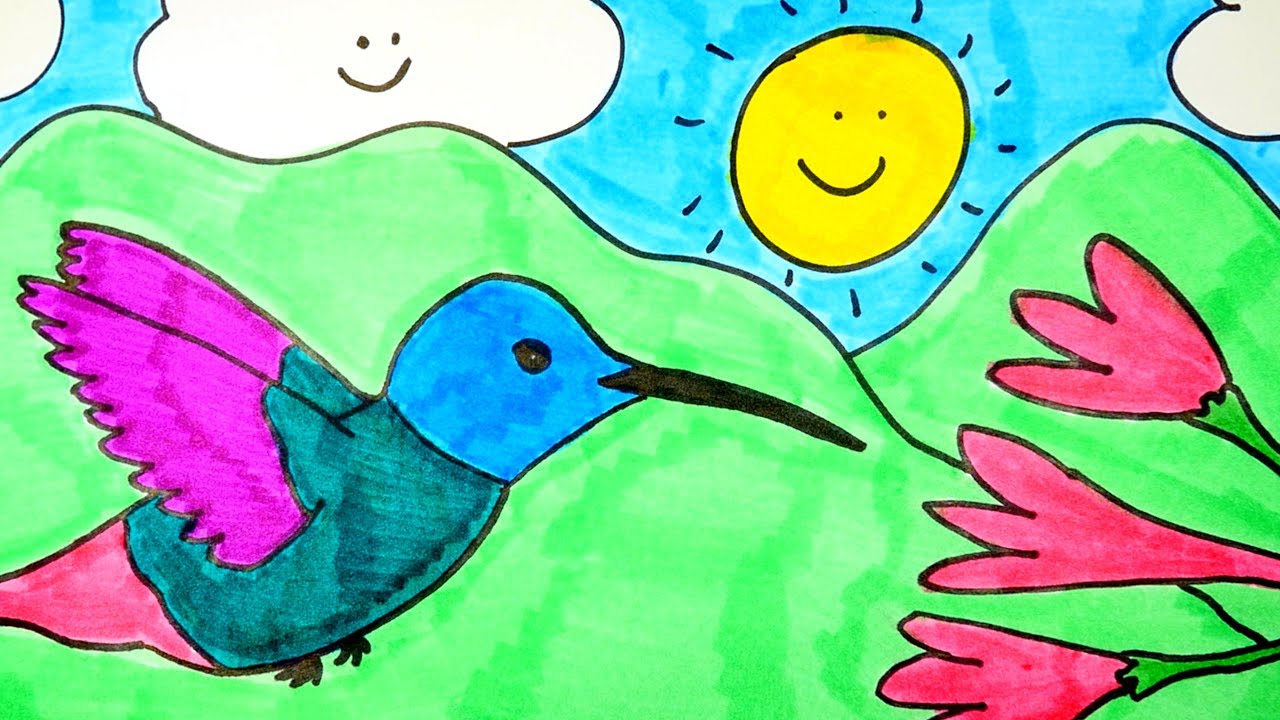 1280x720 How To Draw A Cute Hummingbird With Flower Easy, Step - Hummingbird Drawing Step By Step