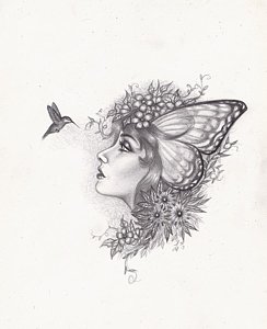 244x300 Hummingbird Faerie Drawing - Hummingbird Flower Drawing