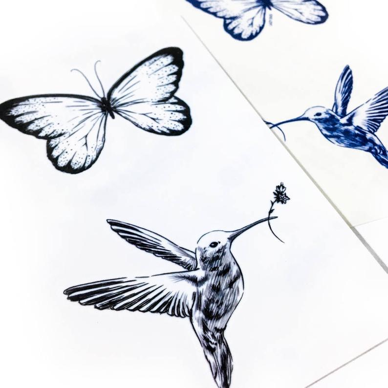 794x794 lazy duo hummingbird tattoo bird tattoo butterfly tattoo de etsy - Hummingbird Tattoo Drawing