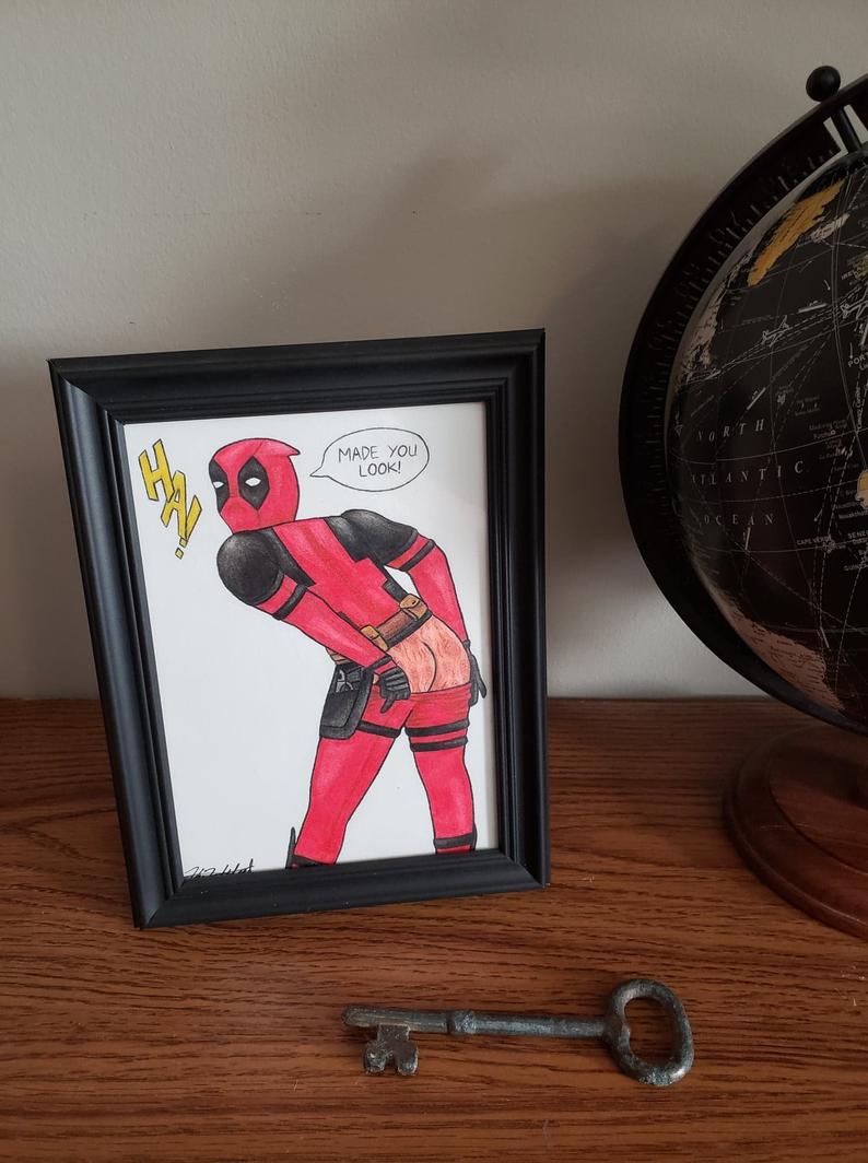 794x1064 mature humorous drawing of deadpool surprising viewers in etsy - Humorous Drawing