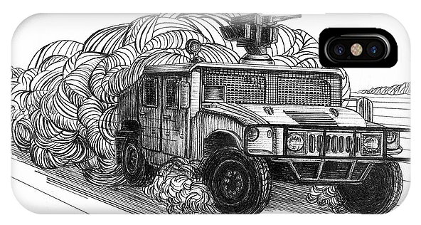 592x316 ink drawing of a humvee driving iphone x case for sale - Humvee Drawing