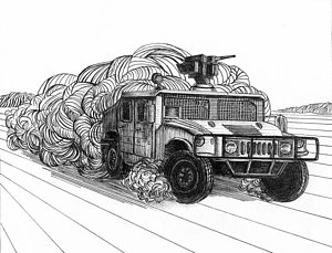 300x229 ink drawing of a humvee driving photograph - Humvee Drawing