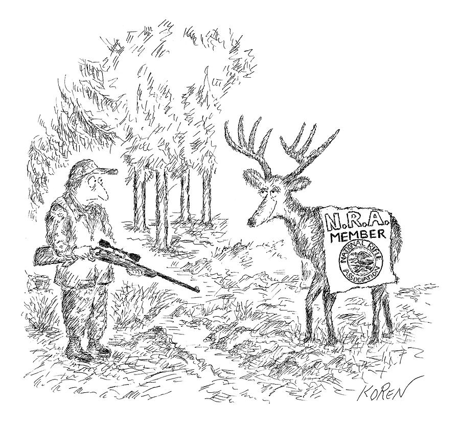 900x827 hunter holding a rifle looks peevishly at a deer drawing - Hunter Drawing