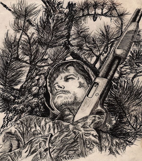 600x682 deer hunter drawing - Hunter Drawing